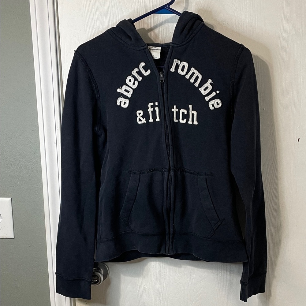 Abercrombie & Fitch Kids Vintage Y2K Logo Navy Zip-Up Hoodie Jacket Size XL